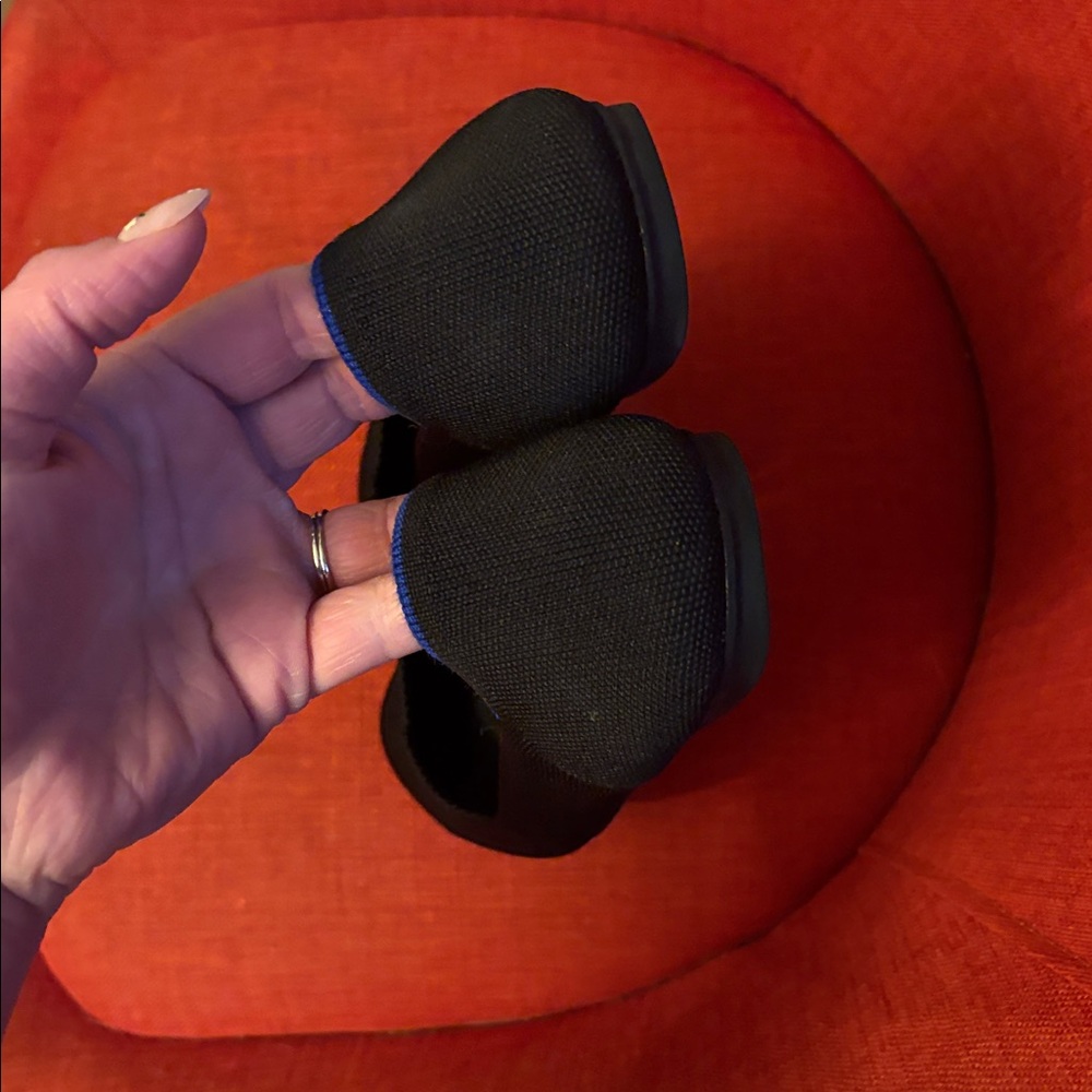 Rothy's Black Ballet Flats with Blue Trim - Picture 3 of 5